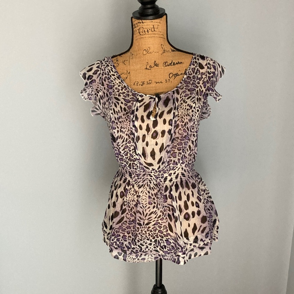 Charlotte Russe Gray Lavender Leopard Print Blouse Women Size Smal